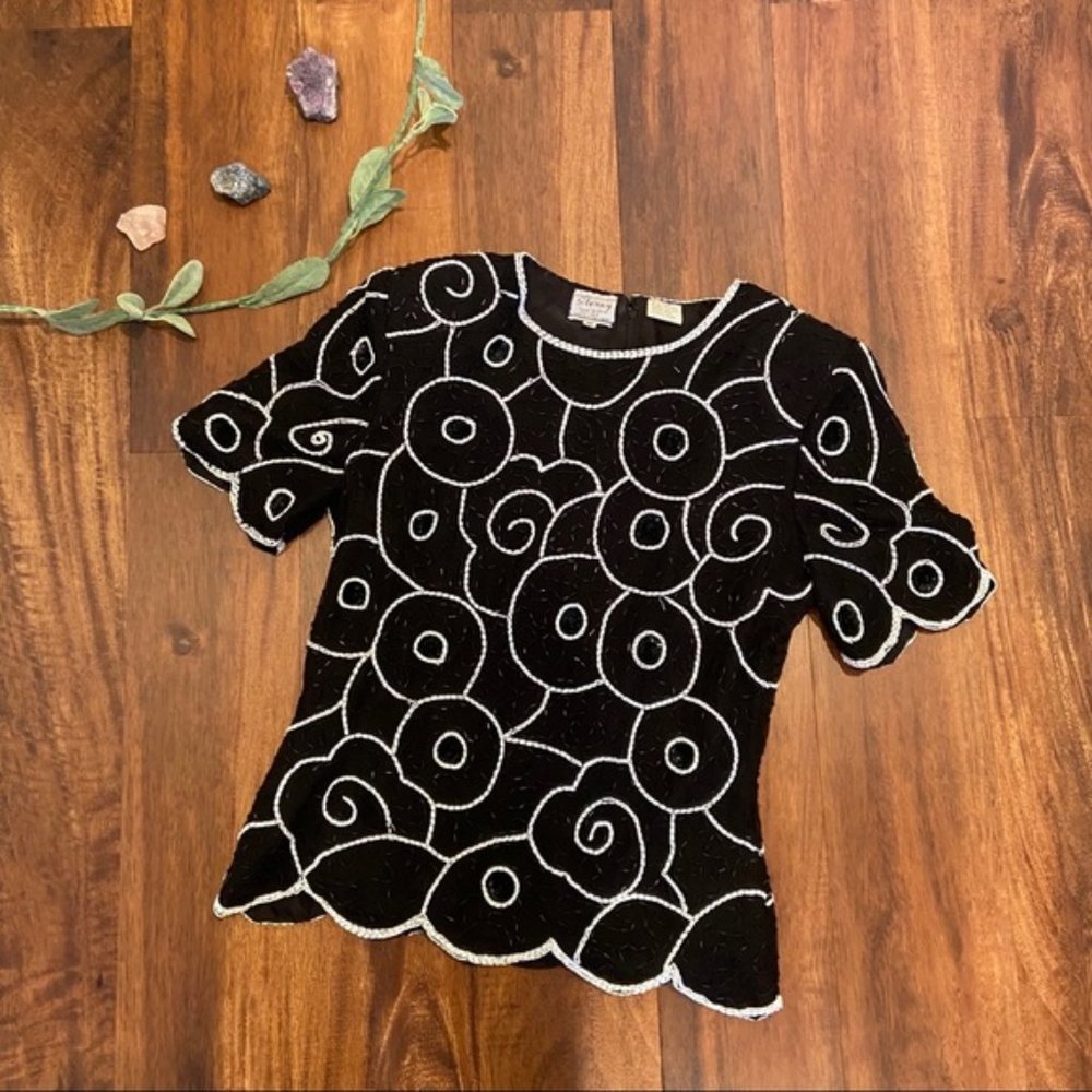 Sténay Vintage Beaded & Sequin Black Blouse